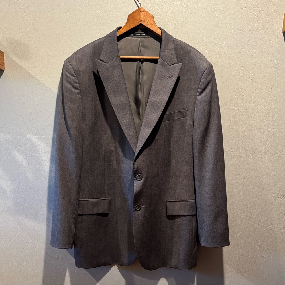 Egara Men’s Warehouse Classic Gray Slim Fit Dinner Jacket 100% Wool Blazer Coat